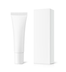 Blank plastic tube with box mockup. Vector illustration isolated on white background. Can be use for your design, advertising, promo and etc. EPS10.	