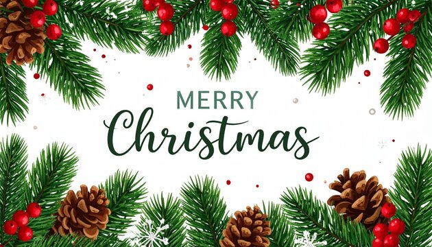 “MERRY Christmas” in decorative red font centered in pinecone-and-berry border—evoking classic holiday charm and seasonal elegance. - Powered by Adobe