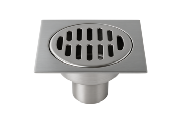 Brushed Metal Square Floor Drain with Round Grille