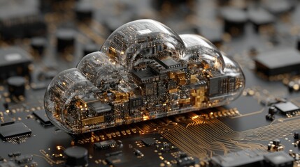A close-up of a cloud of electronic components, showcasing the link between cloud computing and technology