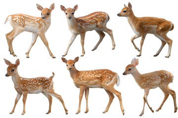 Obraz premium Young Deer Montage: A charming montage showcases a variety of young deer, each gracefully captured in different poses, highlighting their elegant forms and endearing spots.