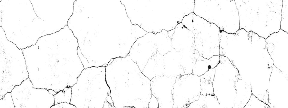 Vector Black and white cracked wall, old wall, grunge wall paint effect, grungy transparent texture background. Vector grunge cracked texture style with cracked texture. 