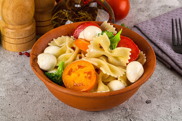 Pasta farfalle with mozzarella and tomato