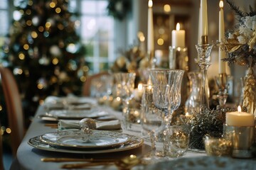 Elegant Holiday Dining Setup With Candles and Festive Decor in a Cozy Setting