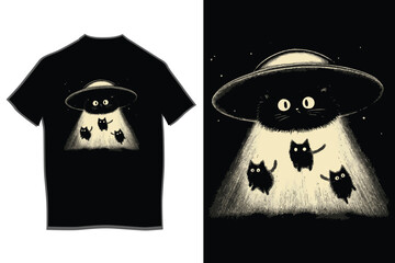 Alien cat ufo abduction design t-shirt graphic tee awesome space sci-fi cat lover gift cool graphic tee © Moriom Aktar Anisa