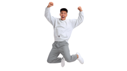 Joyful Leap: A person filled with energy and enthusiasm launches into a triumphant jump, celebrating success and vitality. 
