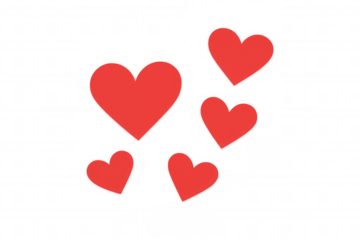 Red hearts flying on transparent background representing love, romance, valentine's day, and affection