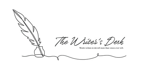 Minimalist Quill in Ink Bottle with Flowing Line Banner Design