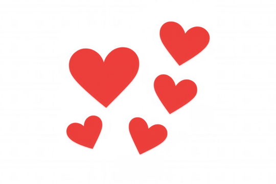 Red hearts flying on transparent background representing love, romance, valentine's day, and affection