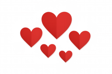 Red paper hearts floating, symbolizing love and romance on transparent background for valentine's day