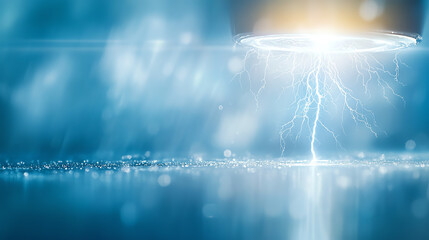 Obraz premium A vibrant depiction of electric energy and light showcasing lightning patterns against a blue backdrop, symbolizing natural phenomena.