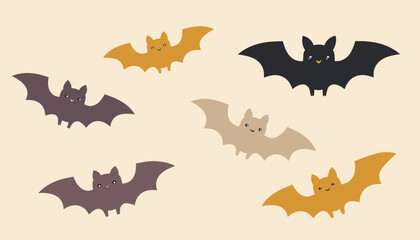 Obraz premium Cute bats flying in the sky on a soft pastel background 