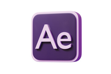 3d ae app button icon. motion graphics vfx concept. Minimal cartoon motion design compositing animation logo for app store banner. isolated on white background. 3d render.