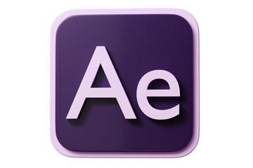 3d ae app button icon. motion graphics vfx concept. Minimal cartoon motion design compositing animation logo for app store banner. isolated on white background. 3d render.