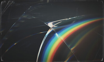 Abstract rainbow prism light refraction effect with lens flare and textured background