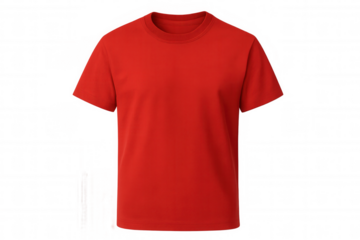 Red blank t-shirt mockup, plain cotton apparel for custom design, presenting casual clothing with empty space