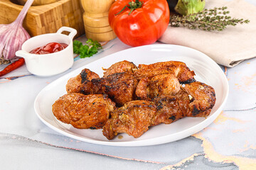 Grilled pork neck meat shashlik