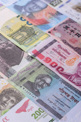 Paper money, banknotes of different countries as a business background. Paper money and cash