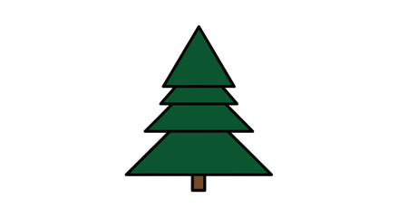 Simple Green Evergreen Tree Illustration with Brown Trunk.