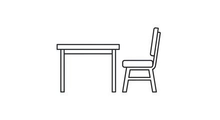 Simple Line Drawing of a Wooden Table and Chair.