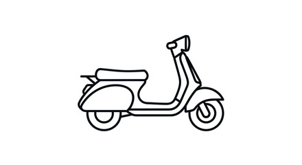 Outlined Black and White Classic Motor Scooter Illustration.