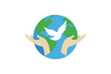 Earth gently held by two doves of peace illustration