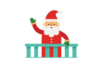 Santa claus waving from a decorated balcony with festive lights