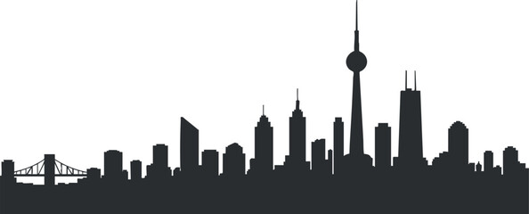 Obraz premium A black silhouette of a city skyline featuring various skyscrapers and architectural designs.