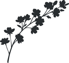 Silhouette of a flowering branch with delicate blossoms against a plain background.