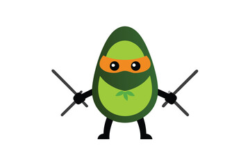 Funny ninja avocado warrior with twin katanas on white background