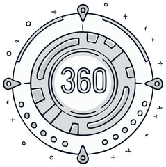 360 Degree View Doodle Icon, Full Surround Experience Navigation