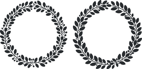 Two elegant black wreath designs featuring intricate leaf patterns suitable for various decorative uses.