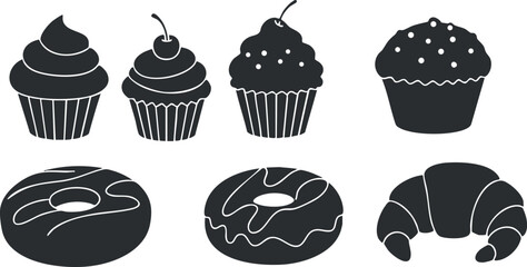 A collection of various desserts including cupcakes, donuts, and croissants ideal for any celebration.