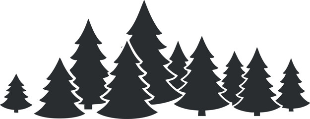 Fototapeta premium A collection of stylized silhouettes of various trees creating a natural landscape scene.