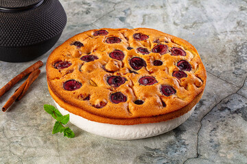 Crust homemade pie with plums