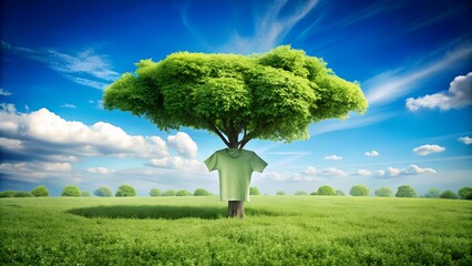 The Sustainable T-Shirt Tree in a Green Field

