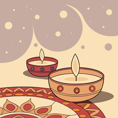 Candle light and bokeh background celebrate Indian Holiday Diwali. 