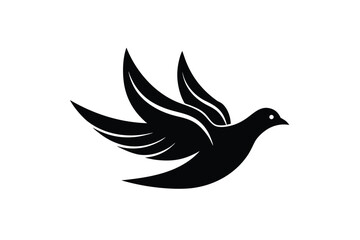 Graceful dove in flight with subtle curved line accents on a white background
