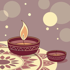 Candle light and bokeh background celebrate Indian Holiday Diwali. 