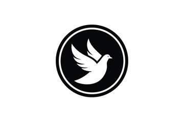 Flat design emblem with a dove inside a circle on a white background