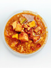 Top View Indonesian Spicy Sweet Sour Vinegar Salad with Fruits and Vegetables