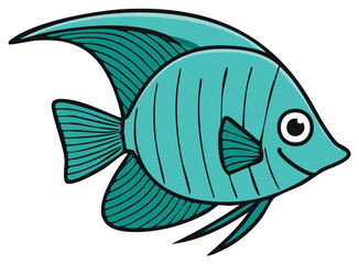 Obraz premium Cute turquoise reef fish swimming with fins and tail, sea creature, ocean life, aquatic animal, vector illustration