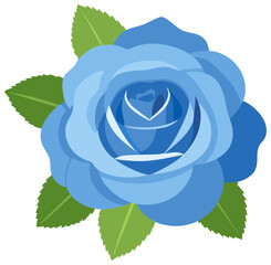 Obraz premium Illustrative Blue Rose Blossom with Green Leaves Symbol of Love and Beauty