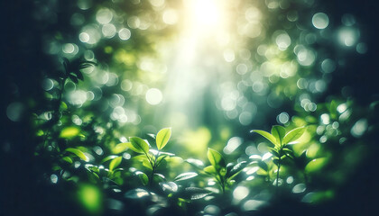Obraz premium Sunlit Forest Canopy Bokeh Background 