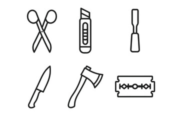 Fototapeta premium Simple black and white line icons of cutting tools for design and crafting