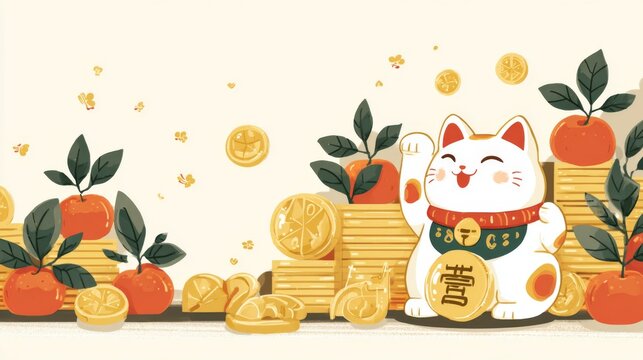 Lucky cat with 2026 and gold coins