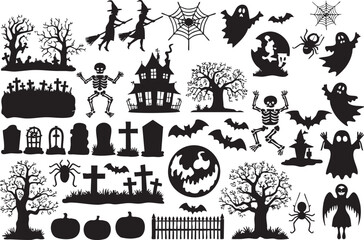 40+ Happy halloween vector silhouette icons, Thousand Colorful Broom Royalty-Free