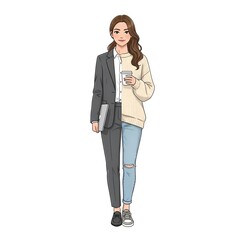 Woman Illustration Business Casual Outfit Split Style Concept on White Background