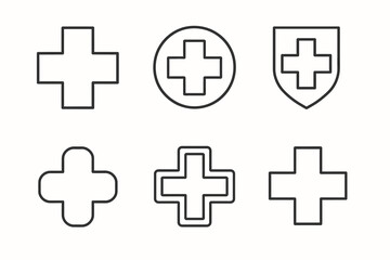 Obraz premium Minimalist medical cross icons set in various styles and frames
