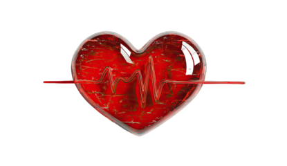Red heart shape with an electrocardiogram line running through it